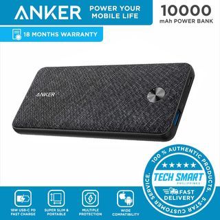 Anker PowerCore III Sense 10000 PD Slim Portable Charger USB-C Power Delivery (18W) Power Bank for iPhone 14/13, Samsung, Pixel, MacBook, Dell, and More
