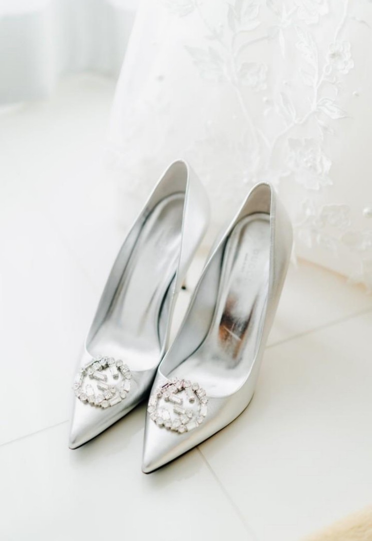 Authentic Gucci GG Logo Heels (Wedding Heels / Functions) - Silver
