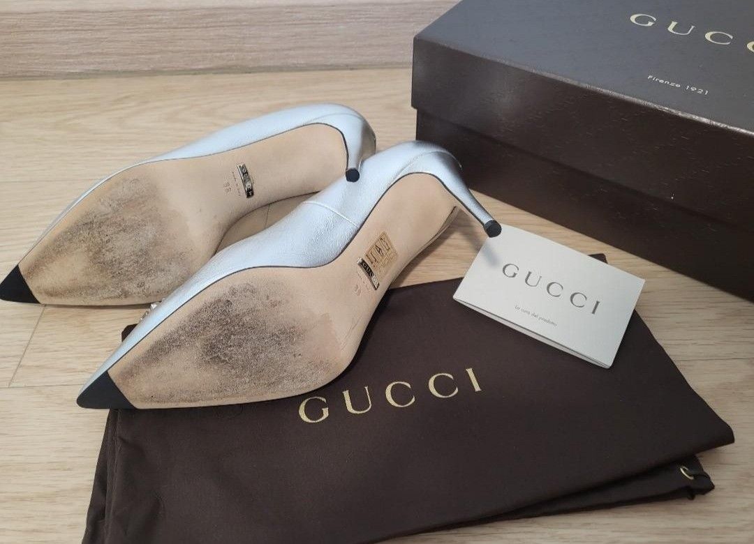 Authentic Gucci GG Logo Heels (Wedding Heels / Functions) - Silver