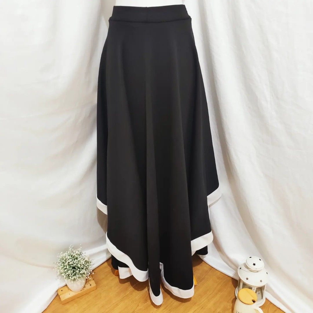 Verplicht herfst Naar behoren Black White Long Flare Skirt Rok Panjang Wanita | islamiyyat.com