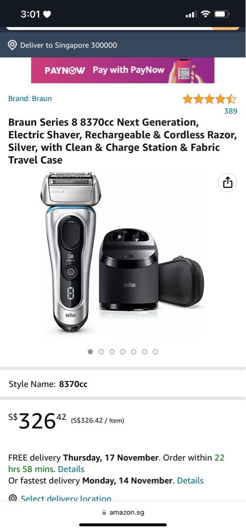 Braun Series 8 8370cc Next Generation, Electric Shaver, Rechargeable & Cordless  Razor, Silver, with Clean & Charge Station Condition 7/10 $120, Beauty &  Personal Care, Men's Grooming on Carousell