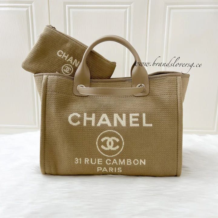 ✖️SOLD✖️ Chanel Small Deauville Shopping Tote in 22B Dark Beige Fabric  LGHW, Luxury, Bags & Wallets on Carousell