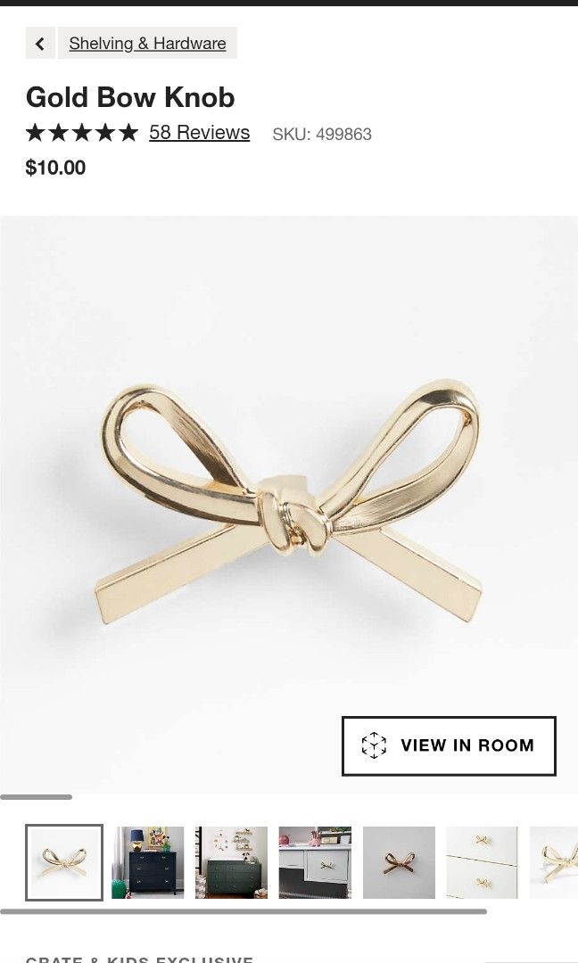 Crate and Barrel Gold Bow Knobs, Furniture & Home Living, Home Decor