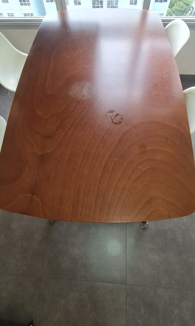 Dining Table (Category: Tables & Sets) located in Singapore. Submitted by resurrected (Listing ID 1195187939, Image 3). Description: 1.5cm length by 87.5cm width wooden dining table in good condition except for a water mark as per 1 picture. non pets non smoke home..