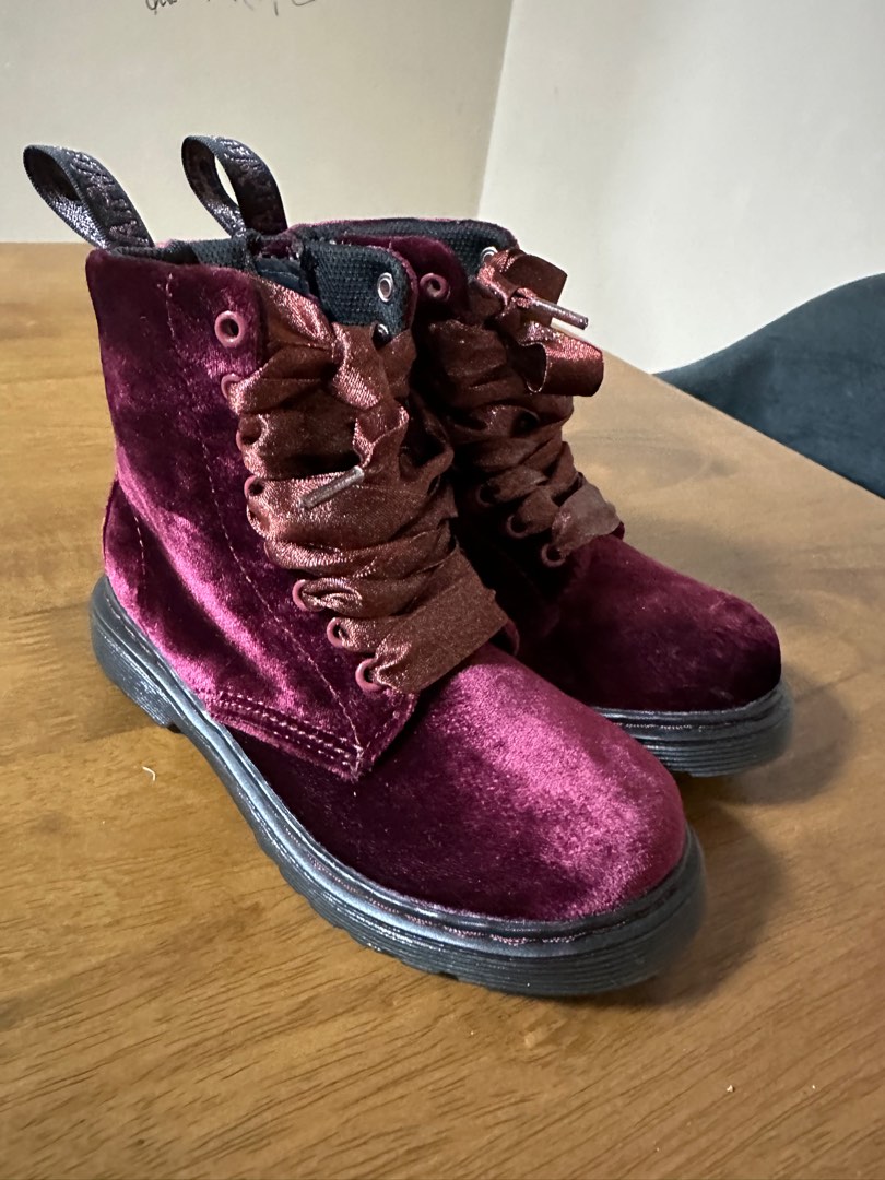 Burgundy velvet doc martens outlet
