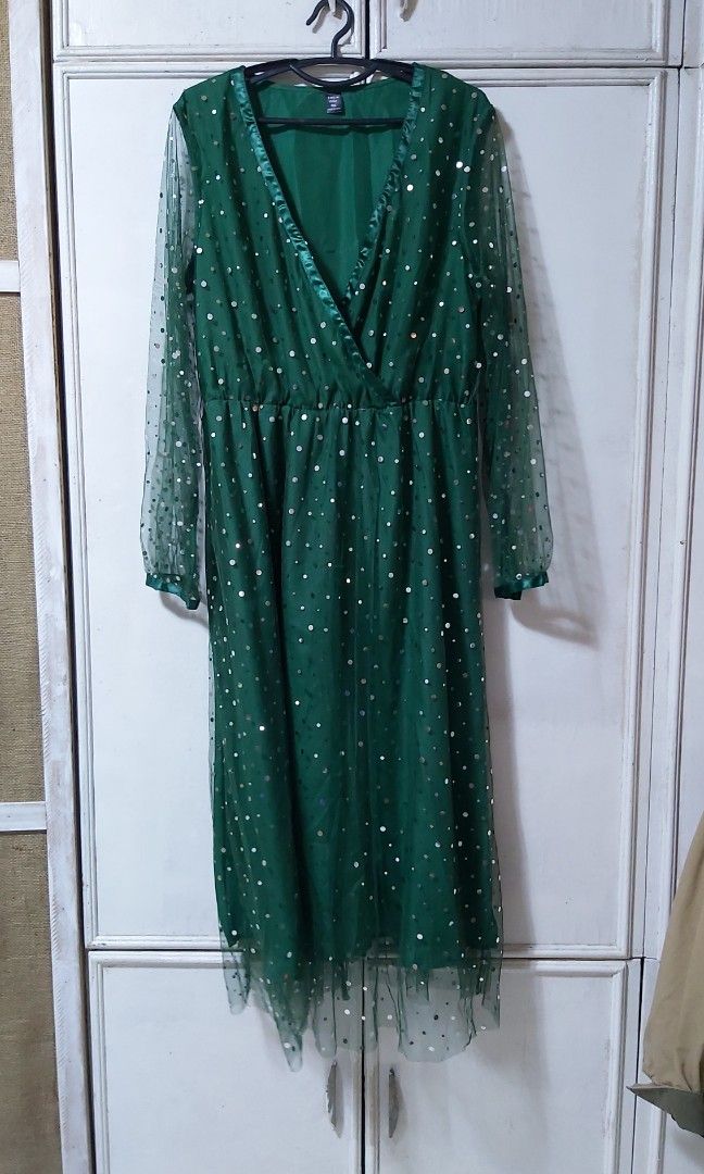 Emerald green mesh dress SHEIN curve, Women's Fashion, Dresses u0026 Sets,  Dresses on Carousell
