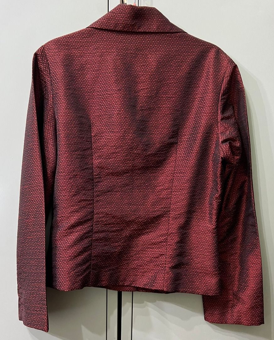 Fully lined Thai silk red jacket with diamond shaped texture on fabric