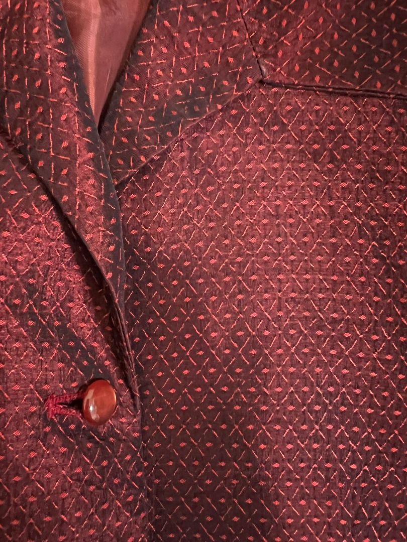 Fully lined Thai silk red jacket with diamond shaped texture on fabric