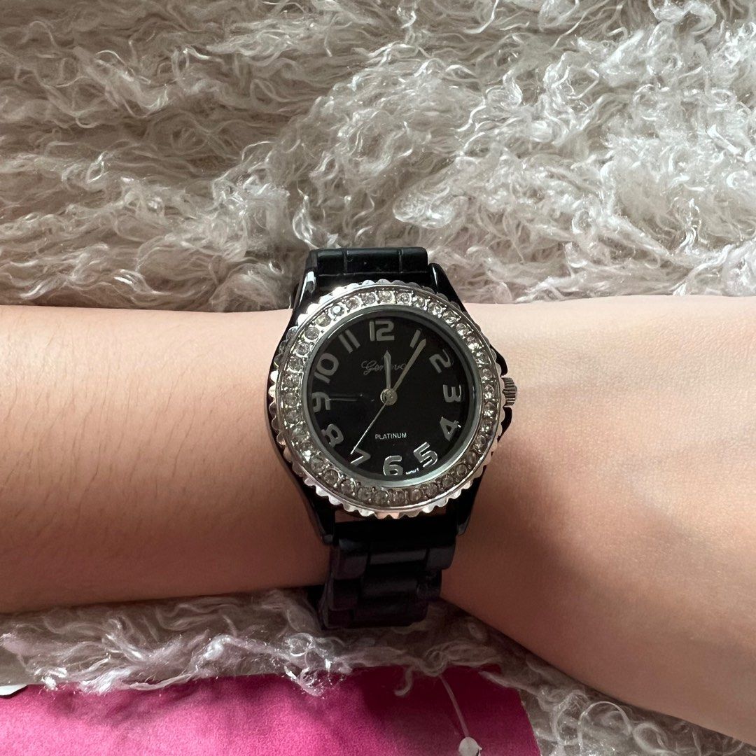 Geneva black and gold watch deals