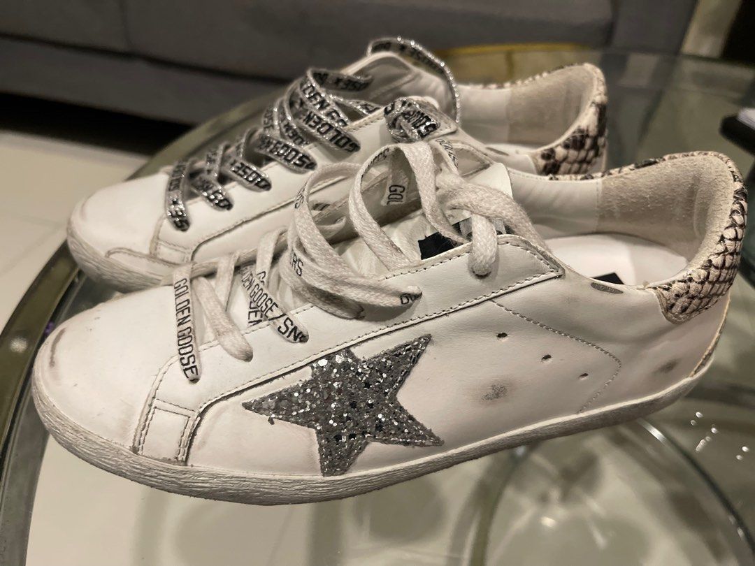 Golden goose white glitter star snakeskin superstar sneakers cheap