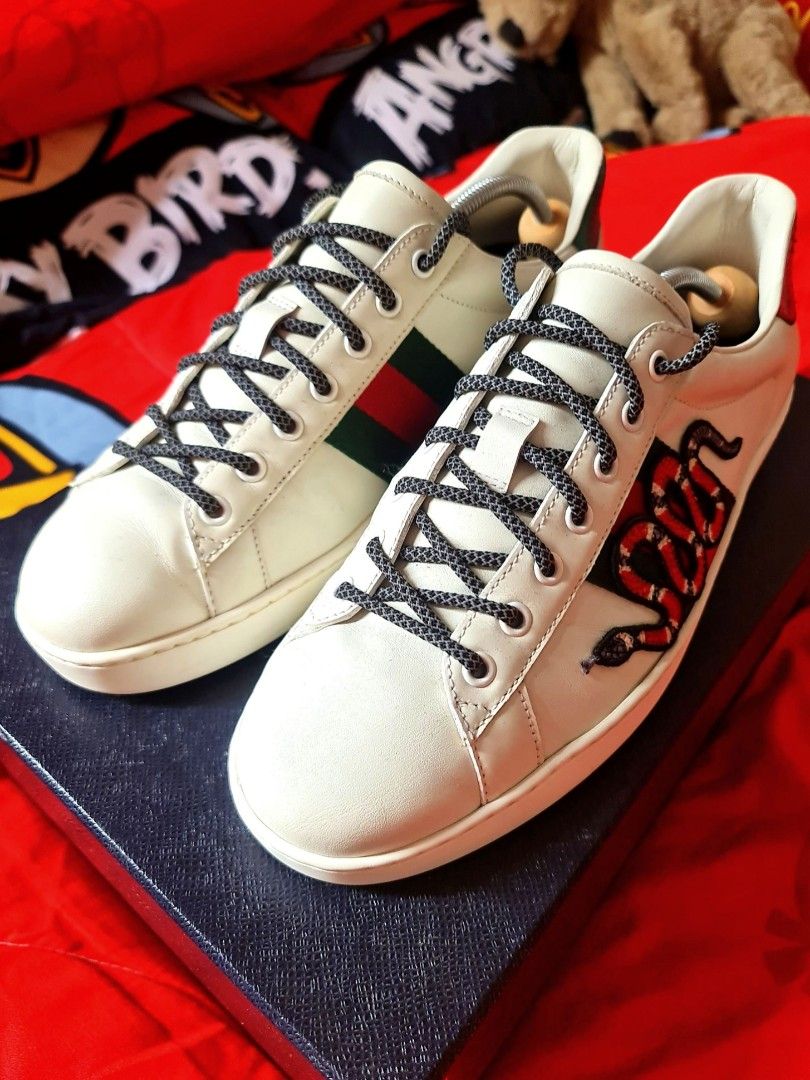 Gucci Ace White Embroided King Snake Low Top Sneakers