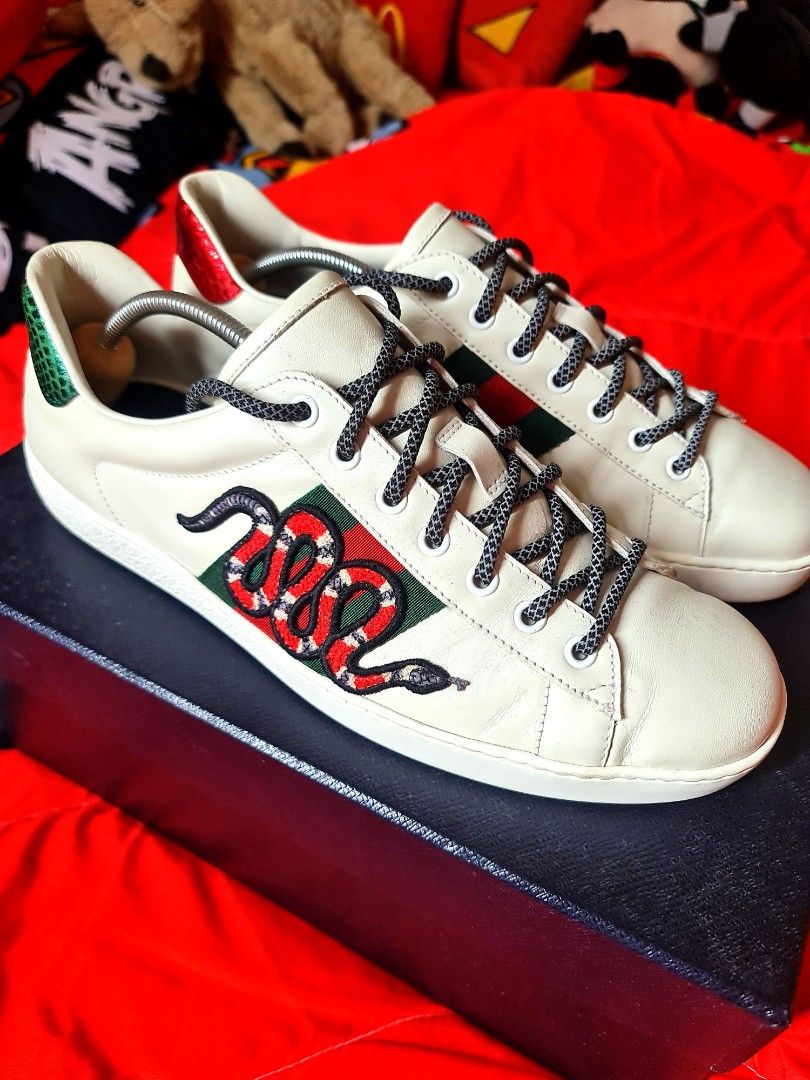 Gucci Ace White Embroided King Snake Low Top Sneakers