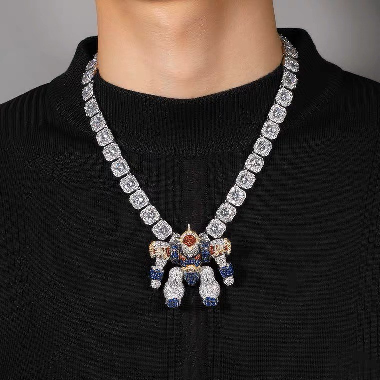 Gundam iced out necklace