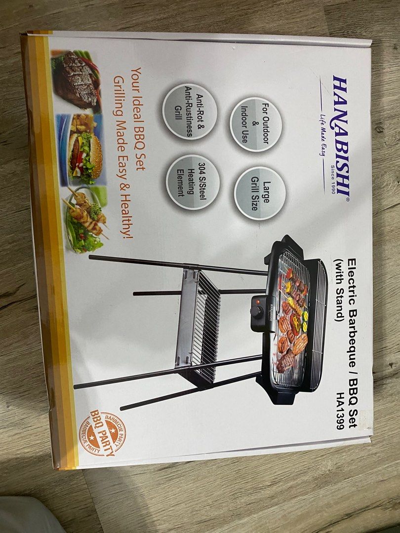 HANABISHI Electric Smokeless Grill Barbeque Korean BBQ Pan (with Stand