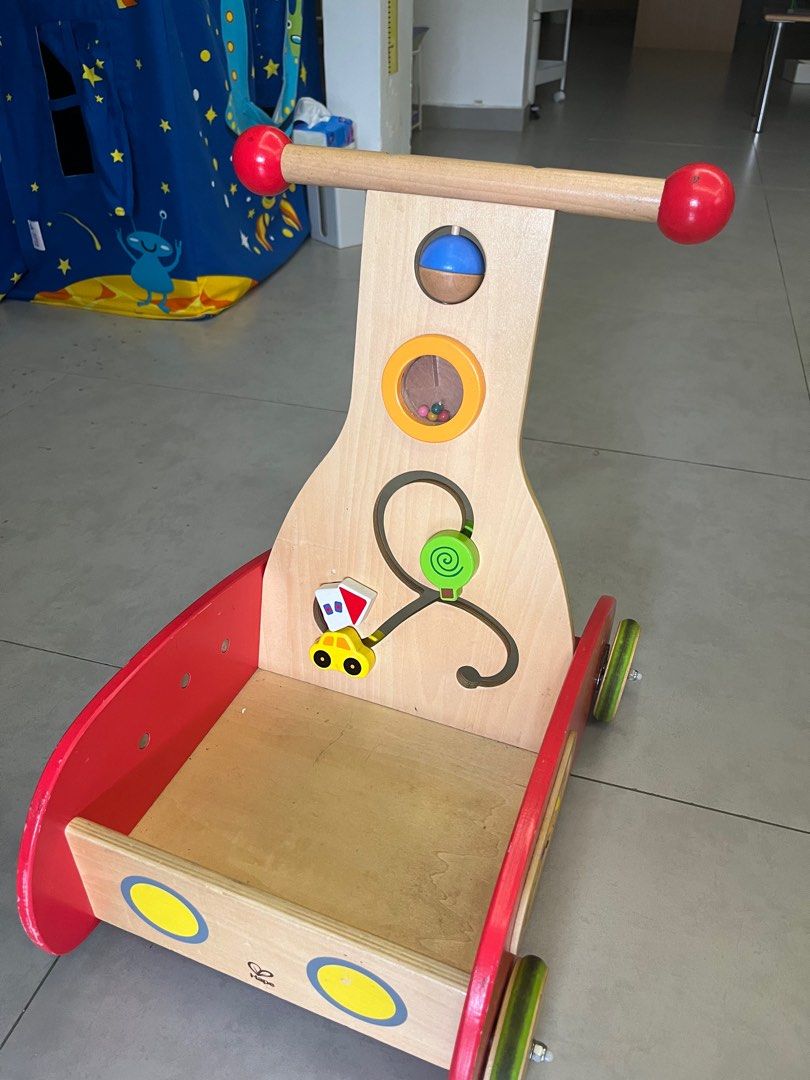 Hape 0370 wonder walker quality wooden push trolley safe and