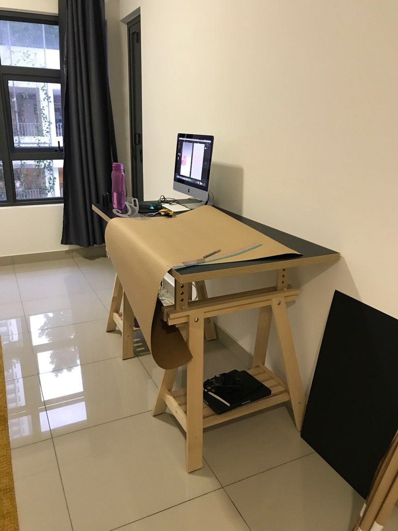 IKEA Desk, Mittback Trestle + Linnmon (discontinued size) Table Top