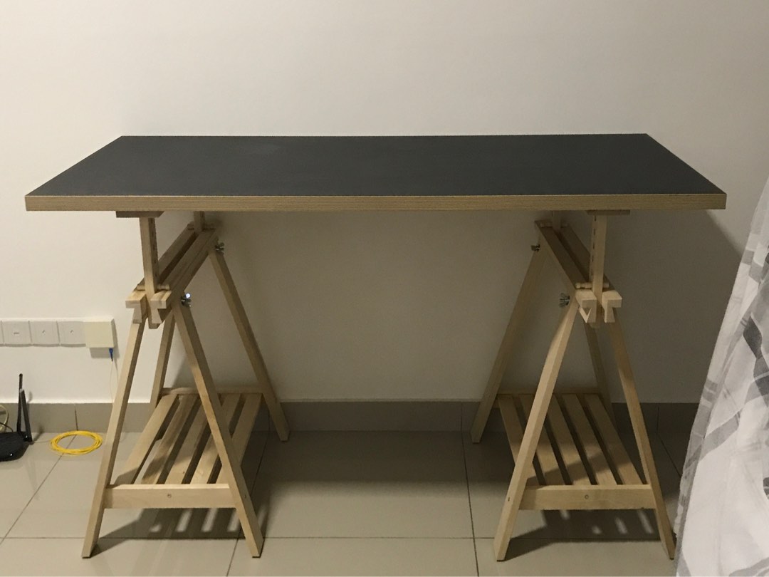 IKEA Desk, Mittback Trestle + Linnmon (discontinued size) Table Top