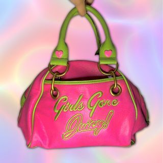 BAGSAK PRESYO SALE Juicy Couture Girls Gone Juicy y2k Vintage Early 2000s Leather Bowler Bag in Pink and Green