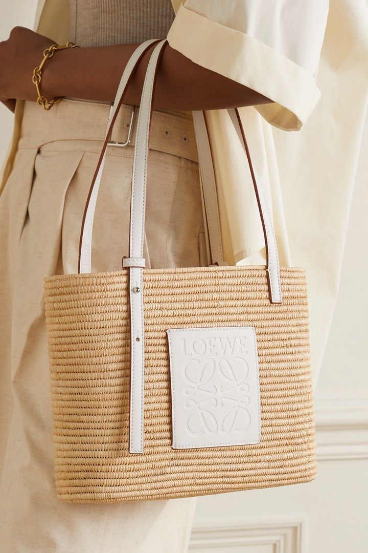 Loewe Paula s Ibiza Small Square Basket Bag in Raffia and Calfskin