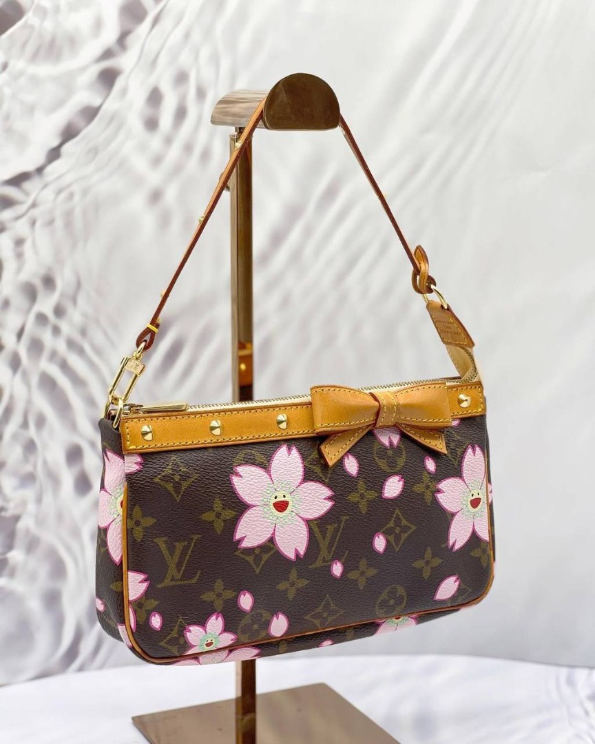 LV LIMITED EDITION 2003 TAKASHI MURAKAMI CHERRY BLOSSOM PINK MONOGRAM  CANVASS POCHETTE, Luxury, Bags & Wallets on Carousell
