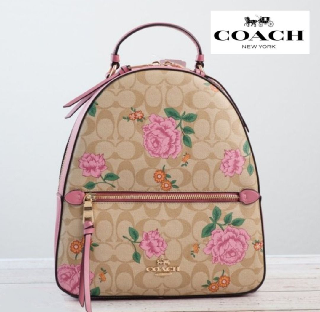 Coach rose print backpack deals