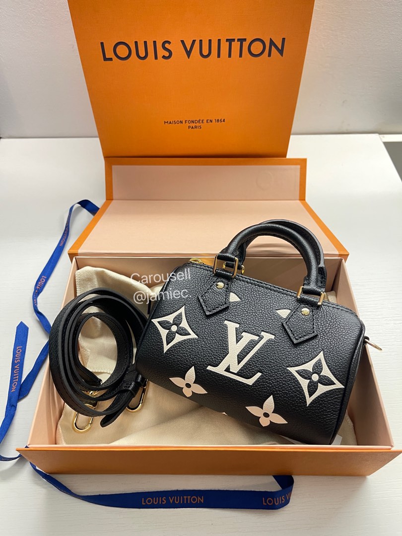LV Nano Speedy black bicolor empreinte monogram leather, Luxury, Bags &  Wallets on Carousell