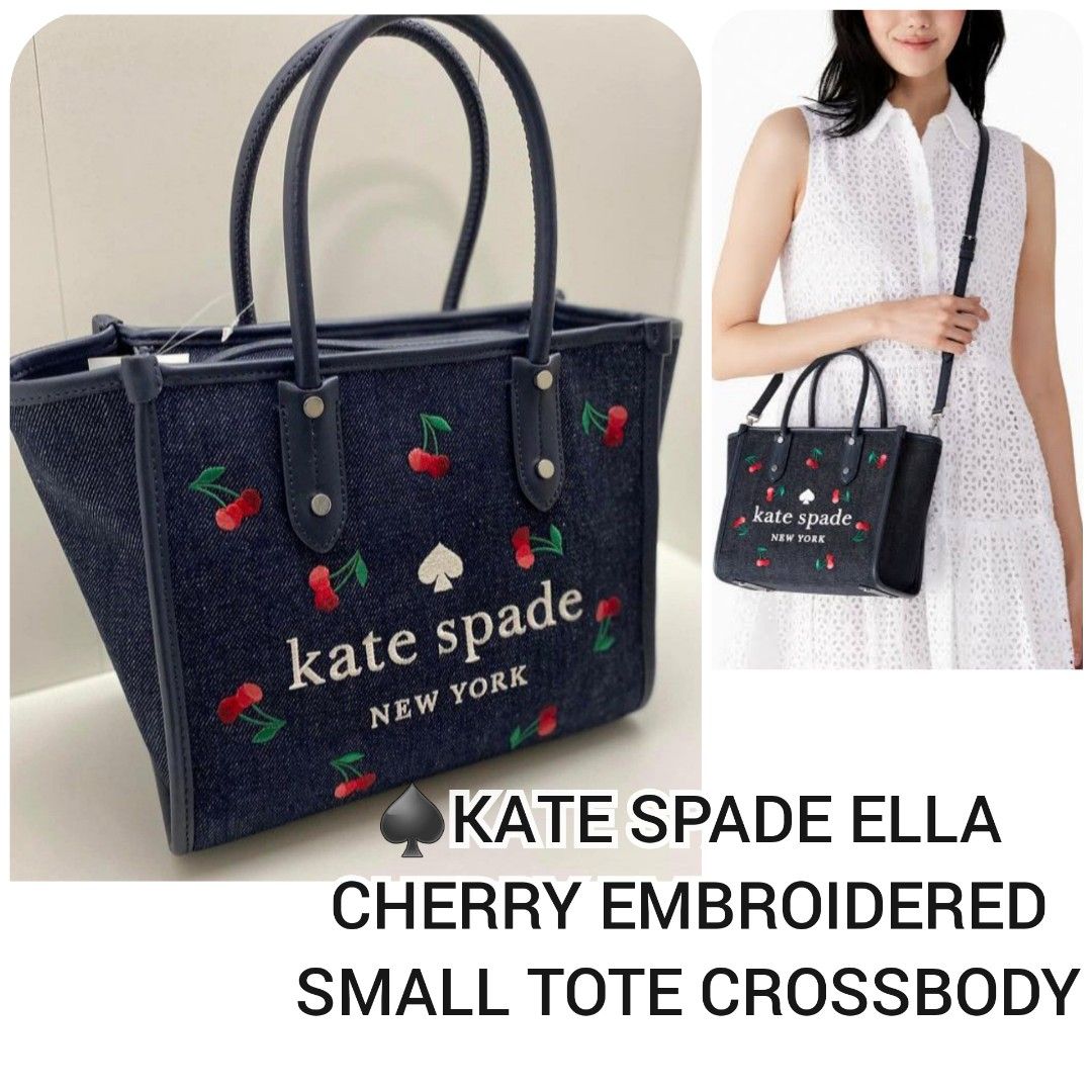 Kate Spade Ella Cherry Embroidered Small Tote Crossbody Denim Blue Multi