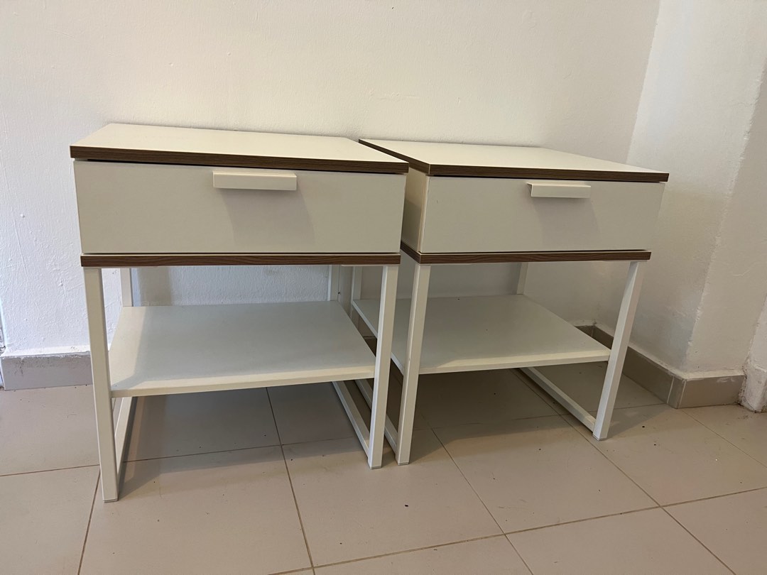 Pair of white bedside tables, IKEA, Furniture & Home Living, Furniture