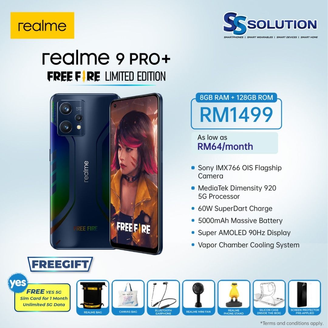 Realme 9 Pro Plus Free Fire Limited Edition 5G Smartphone, Mobile Phones &  Gadgets, Mobile Phones, Android Phones, Realme on Carousell