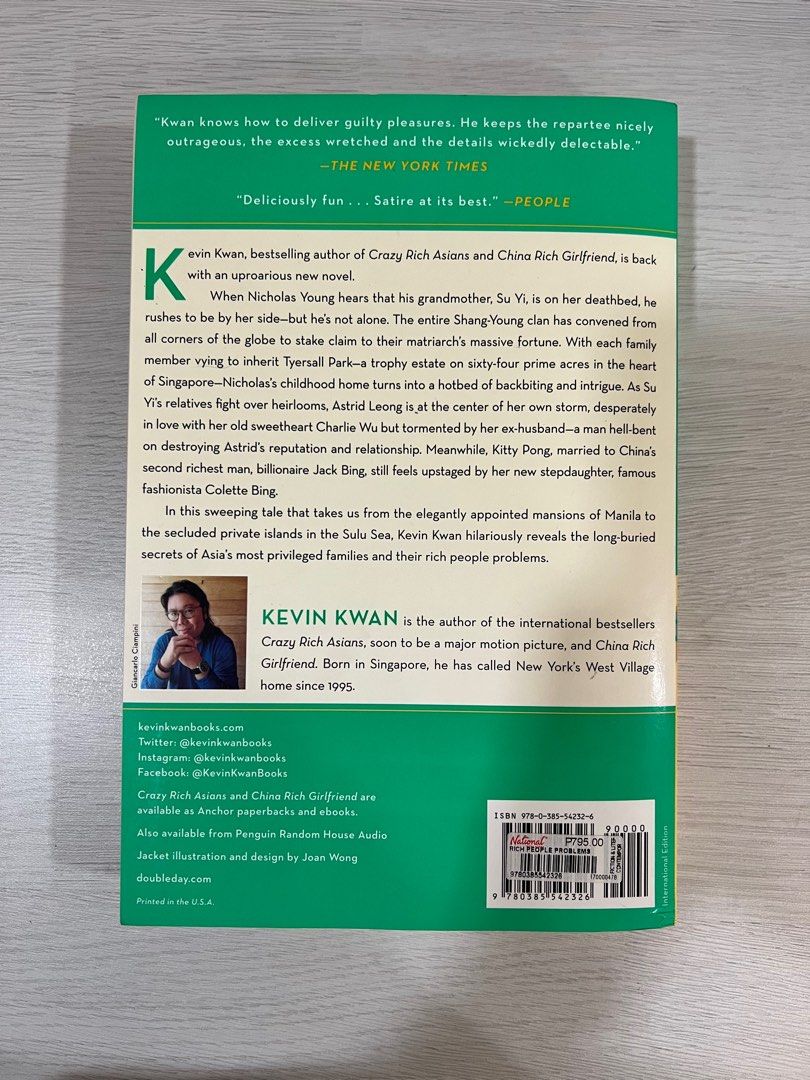 Rick People Problems by Kevin Kwan (Original Book) (Category: Storybooks) located in Taguig. Submitted by lexiswardrobe (Listing ID 1195341389, Image 3). Description: Rich People Problems by Kevin Kwan Original book bought at National Bookstore for P795 - never read - the outside of the pages have some yellow marks from non-usage -the inside pages of the book are good as new (pls see pictures) -the book cover is also good condition Can post produ