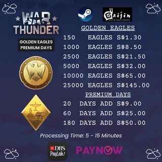 [PC] War Thunder Top Up | Golden Eagles | Premium | Vehicle Packs | GAIJIN Coins