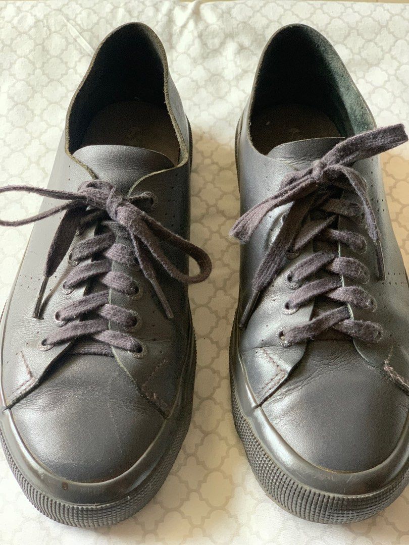 SUPERGA Dark Grey Leather Shoes Women s Fashion Footwear
