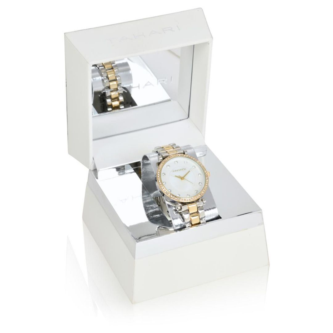 TAHARI SILVER GOLD TWO TONE DIAL W RHINESTONES BRACELET STRAP WATCH 85 SALE Women s Fashion Watches Accessories Watches on Carousell