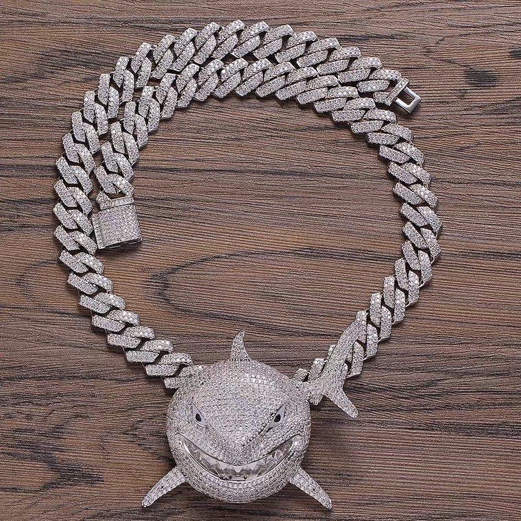 Diamond shark hotsell necklace 69