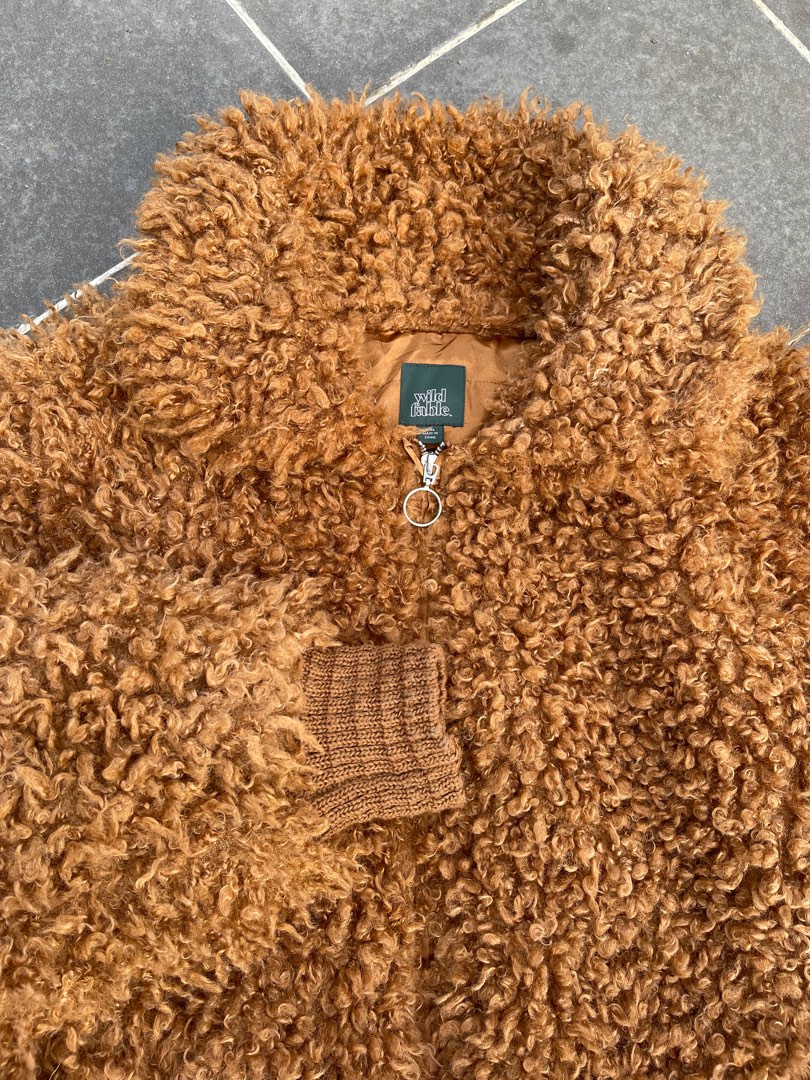 Olive Soft Teddy Fur Zip Jacket main image 0