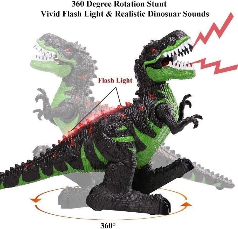 TEMI 8 Channels 2.4G Remote Control Dinosaur Toys for Kids 3 5 Boys Girls 4 7 Years Electric RC Toys Walking T Rex with Lights and Sounds Powered by Rechargeable Battery 360 Rotation Stunt