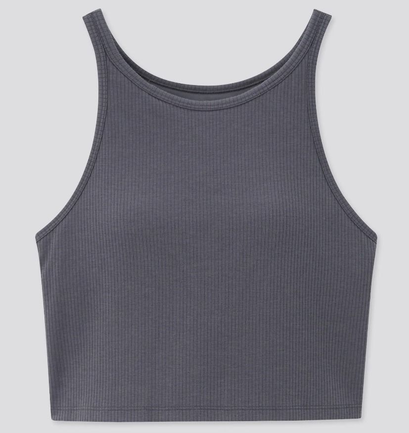 UNIQLO AIRISM Wide Ribbed Cotton Cropped Bra Padded Sleeveless Top in Grey  XS 💖, Women's Fashion, Tops, Sleeveless on Carousell