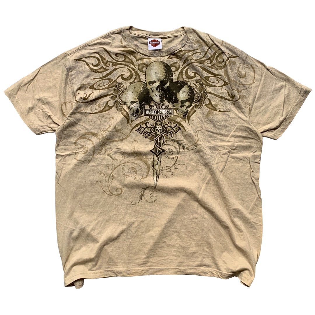 Harley Davidson Skull Pattern Fire Pattern Motorcycle Bike T-shirt Men's XL unclear Charcoal Vintage Second Hand