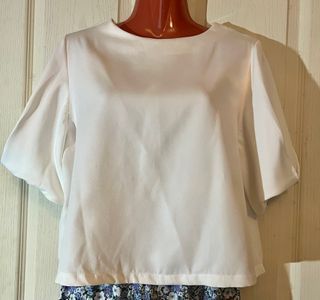 White Cropped Top Blouse for Office Pleated Sleeves