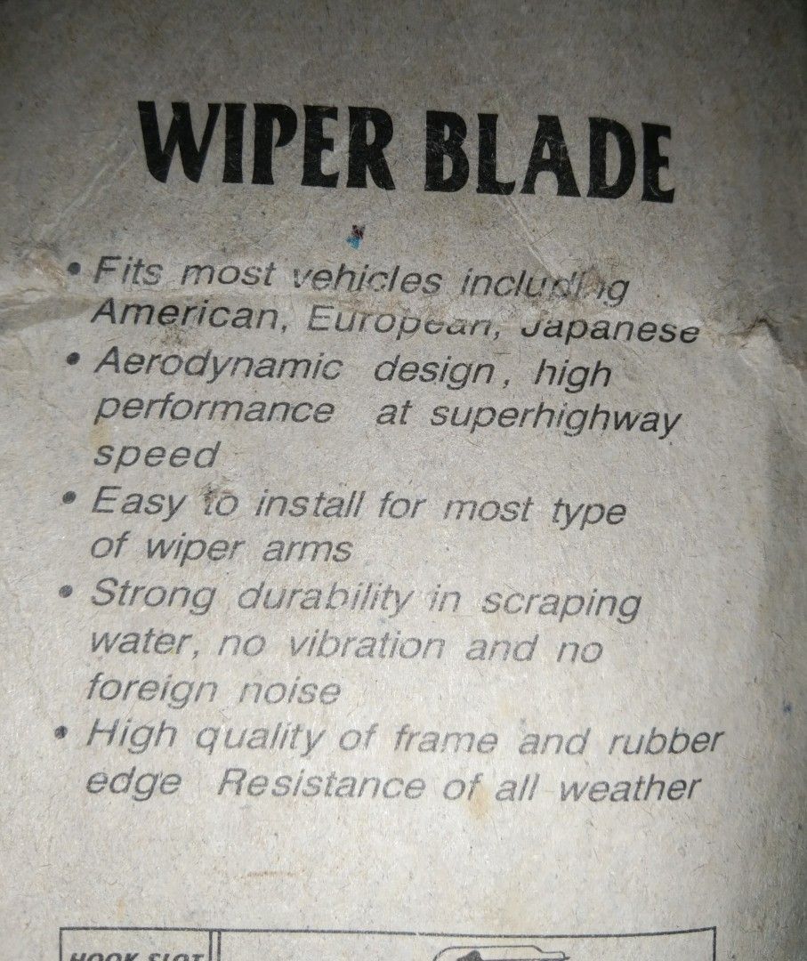 Wiper Blade Universal (2pcs/pack) (Category: Body Parts and Accessories) located in Manila. Submitted by cleviticus (Listing ID 1195354782, Image 2). Description: Description 20" blade (see photos). Limited stock only. 2pcs per package. BNew/Unused Stored/stock Shipment Lalamove/Grab..
