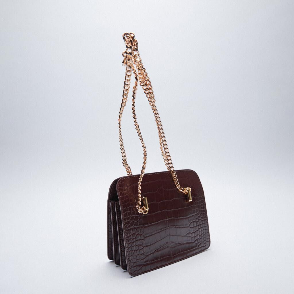 ZARA Brown Animal Print Chain Mini Shoulder Bag 16802710100
