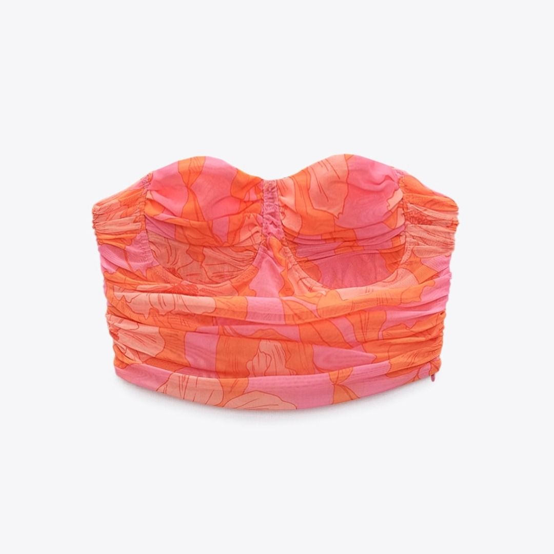 ZARA Tulle Corset Top - Pink/Orange, Women's Fashion, Tops, Other