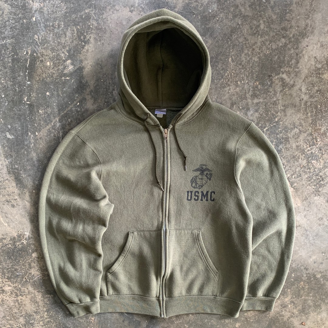 1990s USMC Zipper Hoodie Vintage Vtg Made in USA Men s Fashion