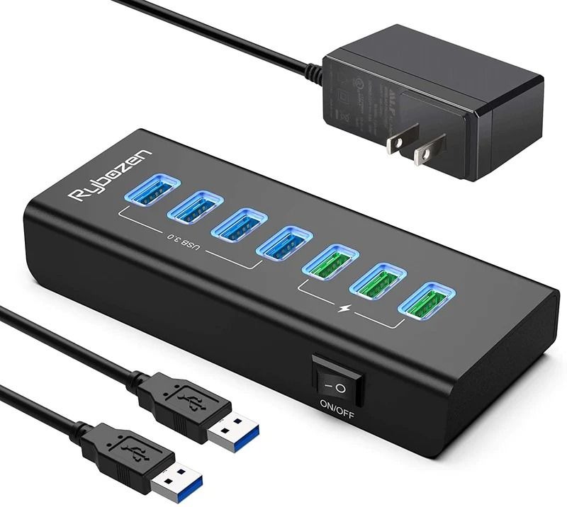 [2712] Rybozen Powered USB 3.0 Hub, 7 Ports USB Hub (3 pins plug ...