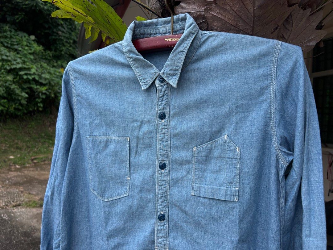 40s USN CHAMBRAY SHIRT REPRODUCTION, Men's Fashion, Tops & Sets 