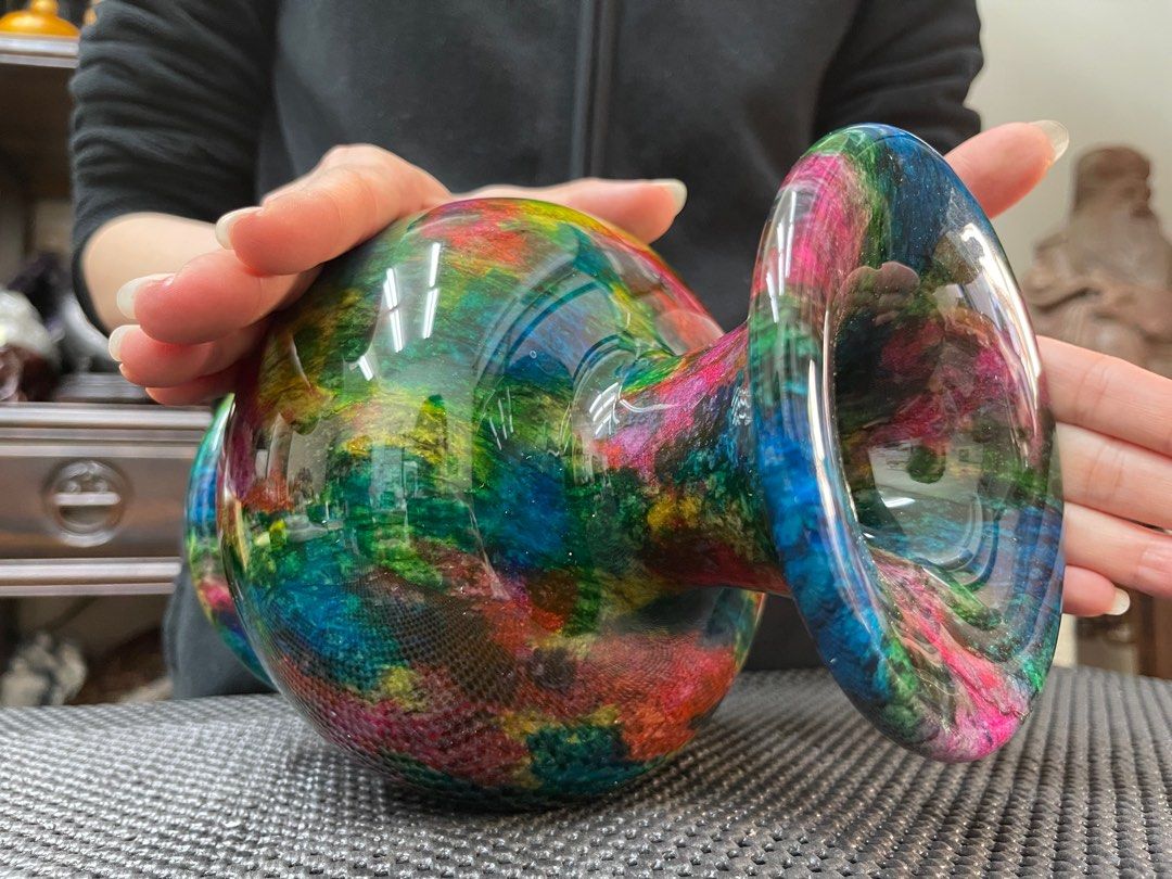 七彩玉奇彩石」 台灣花蓮七彩玉花瓶大梅瓶擺件/ 招財聚財聚氣/吸晴/亮