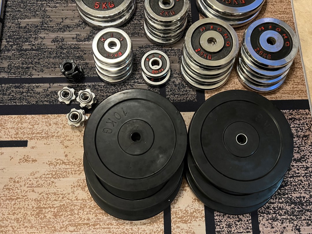 Barbell and Plates, Sports Equipment, Exercise & Fitness, Weights
