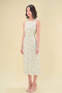 BREE TIE-SASH MIDAXI DRESS IN CREAM DOODLES