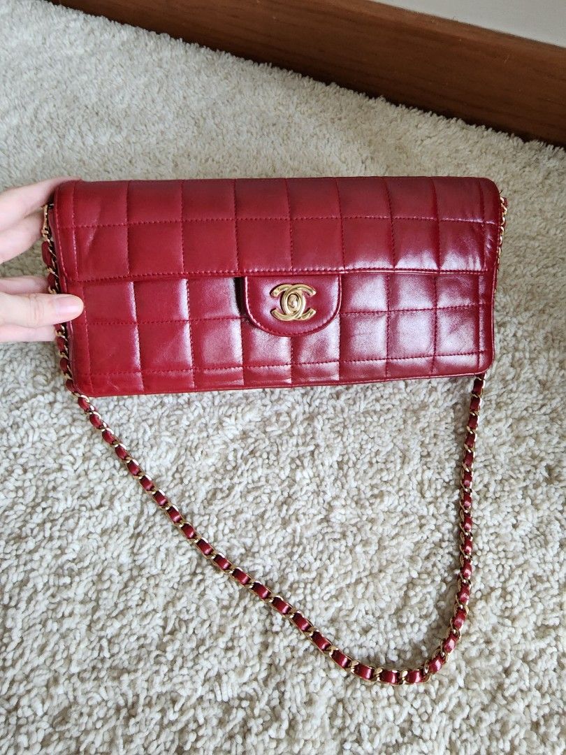 ❌RESERVED❌ Chanel Burgundy Red East West Chocolate Bar Single Flap Bag with  24K Gold Hardware