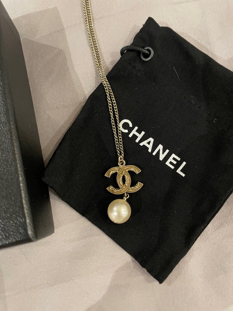 Chanel sautoir gold pearl chain necklace  Vintage Lux